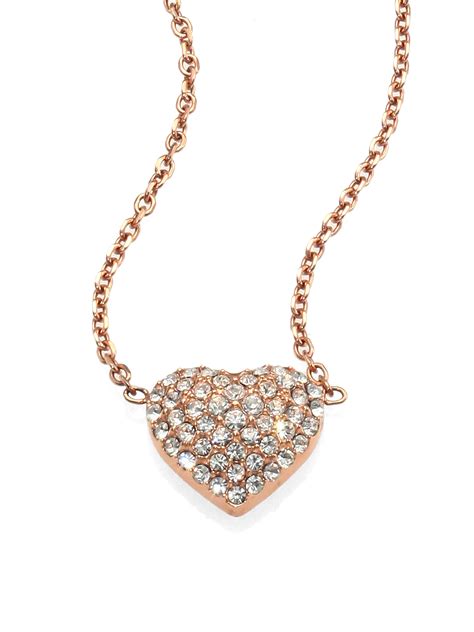 michael kors necklaces rose gold bar diamond|Michael Kors gold heart necklace.